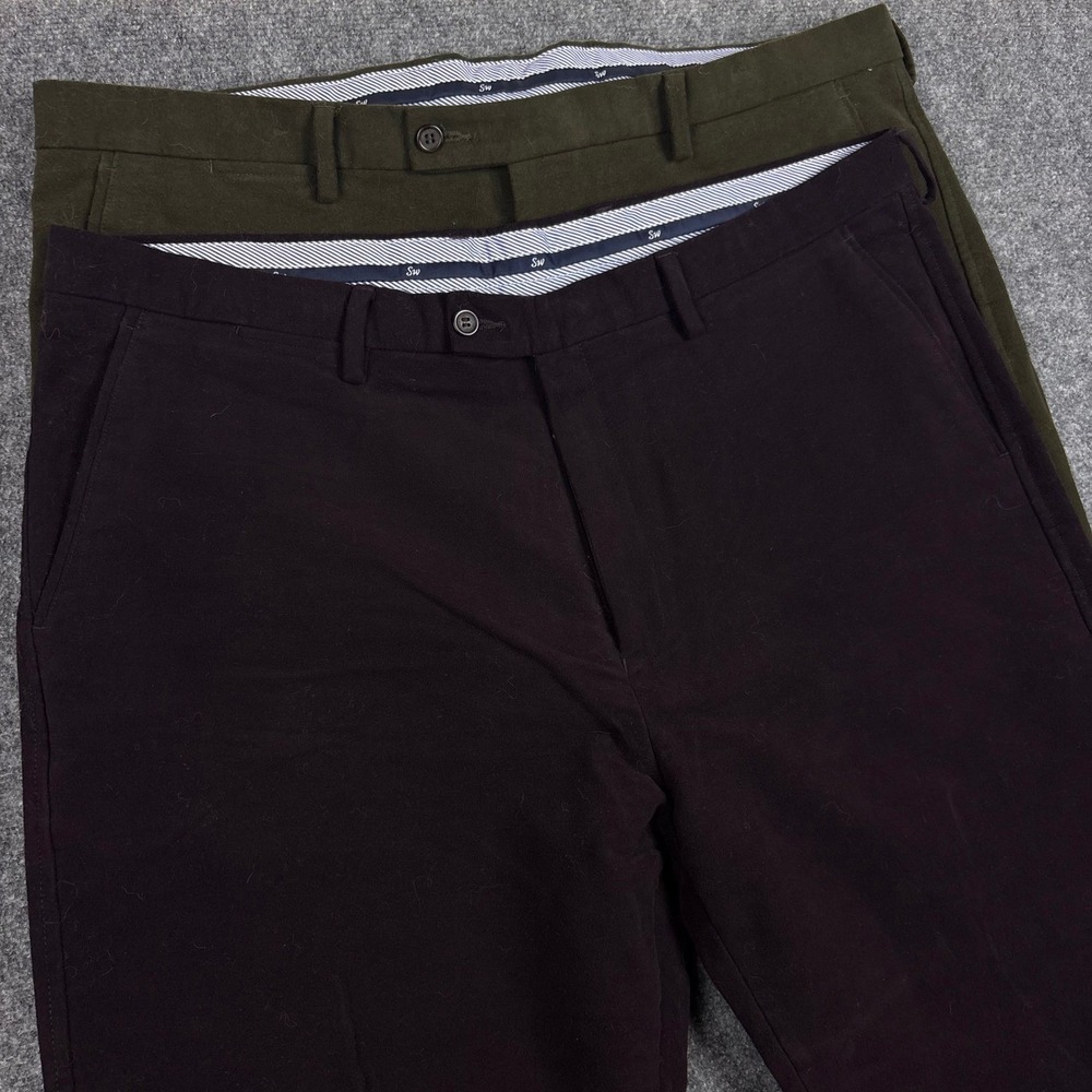 Samuel Windsor Mens 42x33 Cotton Chino Pants Lot 2 Burgundy Olive Green BVT7W
